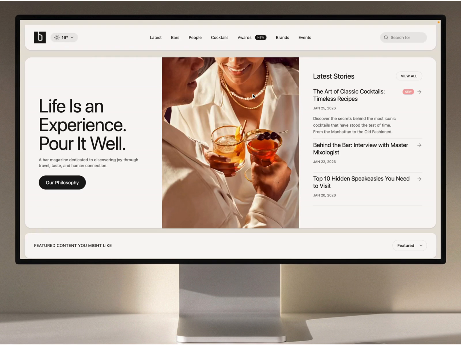 Live preview. A custom-built editorial website for BarMagazine.