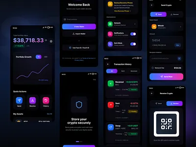 Crypto Wallet Mobile App UI Design blockchain crypto crypto wallet dark ui dashboard fintech mobile app ui design ux design web3