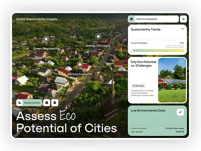 EcoCity Dashboard - Sustainability Insights app branding dashboard data visualization design eco design green tech interface logo orizon design sustainability ui urban planning ux web design