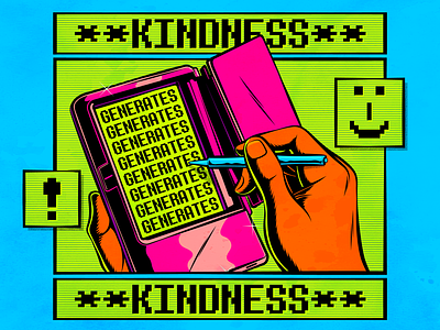 Kindness generates kindness colorful design good vibes illustration kindness pop art positive retro vector vintage