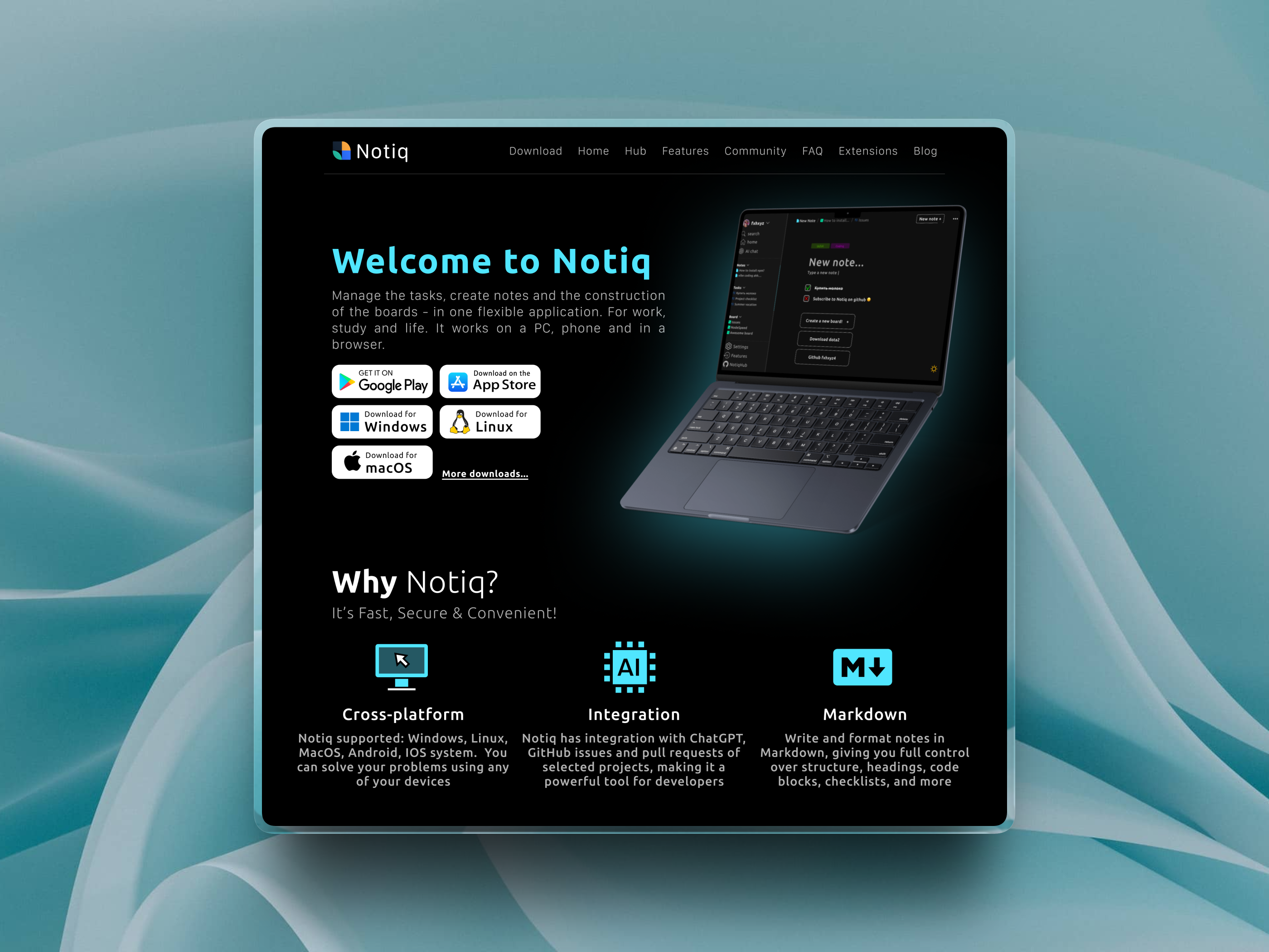 Notiq website note app ui web web design