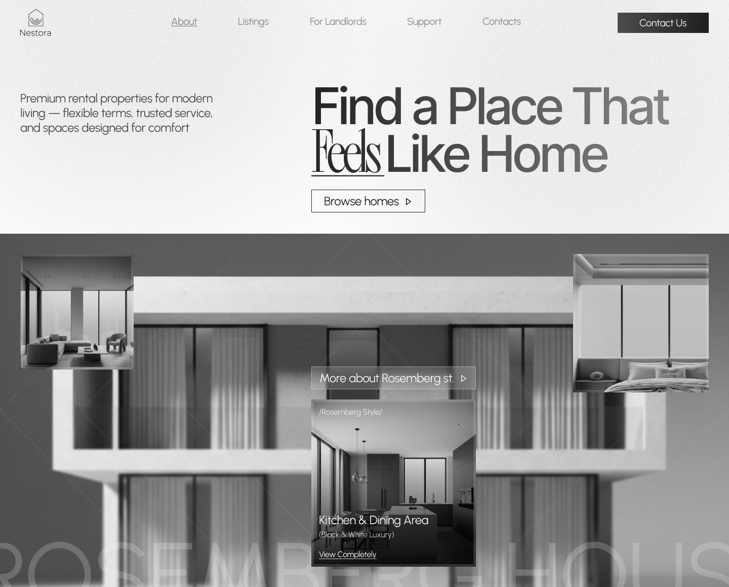 Minimalist Real Estate Landing Page Design in Black & White ui