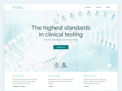 Landing page for Medical Laboratories animation branding care design healtcare heart hero interface lab laboratory landing page medical mint patientcare services transparency ui ux website