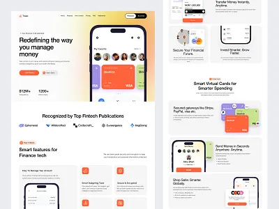 Finance App Landing Page app landing page app showcase bank banking app finance finance app finance app landing page fintech fintech app landing page modern design oripio product design saas saas landing page saas landing page design saas website uiux website