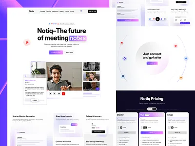 Notiq - SaaS Startup Website Design ai meeting notes ai productivity website design landing page meeting assistant onixtheme saas website task management web design website design workflow automation design