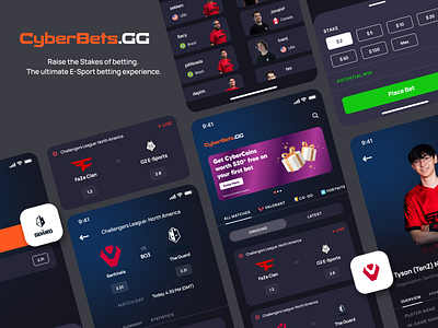 CyberBets.GG - E-Sports Betting app app concept app design bets betting betting app design earn esports esports bets figma gamble gig logo minimal mobile app side income ui ux vector