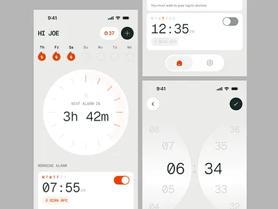 Smart Alarm App alarm app app clean ui clock graphic design minimal streak time ui widget