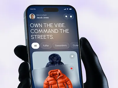 Fashion E-Commerce App UI – Streetwear Shopping Experience app app design apparel clothing app design ecommerce app fashion app fashion ui glassmorphism ios mobile mobile app product design shop app shopping app streetwear ui ui design