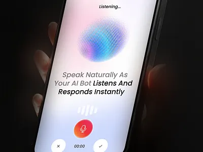 AI Voice Assistant App UI – Listening & Response Interaction ai app ai interface ai voice assistant app app design chatbot ui conversational ai futuristic design gradient ui ios mobile mobile app product design saas app smart assistant speech recognition ui design voice assistant voice ui