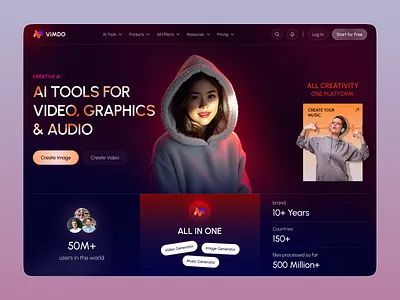 AI website | Video, graphics & audio generator ai ai audio generator ai image generator ai platform ai startup ai technology ai tool ai video generator ai website creative ai heroarea home page landing page modern website software uiux design