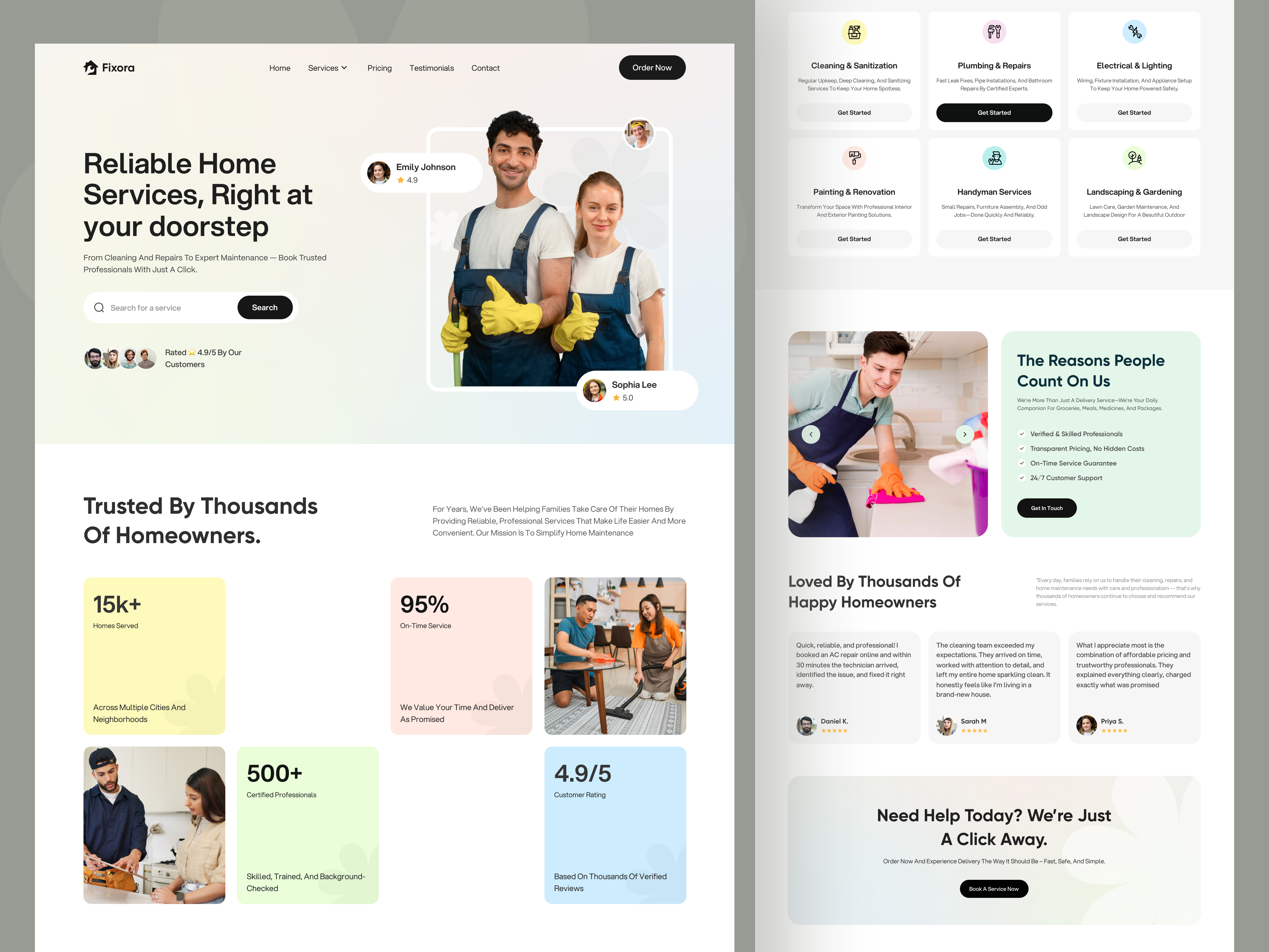 Home Service Website booking website clean ui home service home service website landing page landing page design modern ui on demand services saas design service platform service website ui uiux ux web design website design