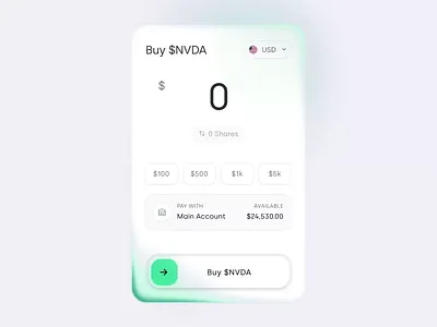 Tradex Card Light Mode Nvidia dark ui feedback animation finance app fintech interaction design microinteraction modern ui product design purchase flow stock trading success state trading app trading platform ui design ux design