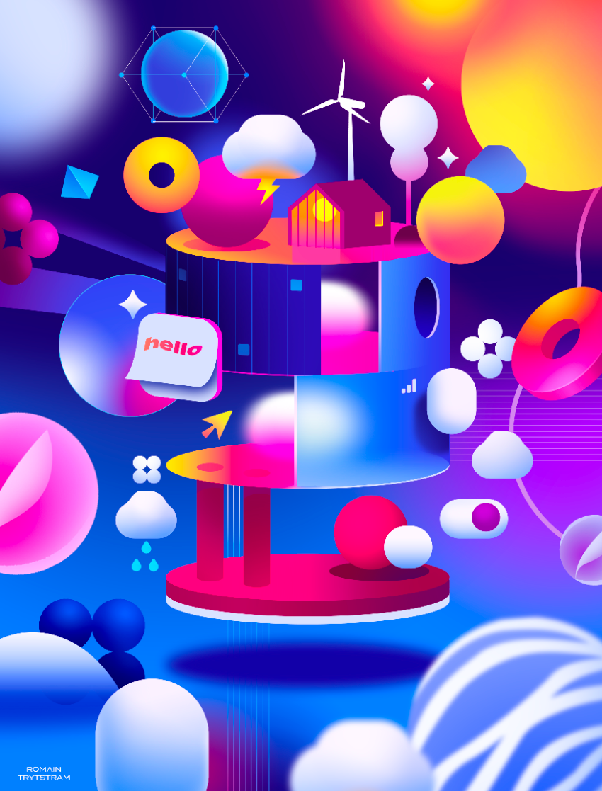 Blooom branddesign branding colorful editorial energy illustration pop print tech