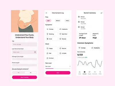 Women’s Health & Menstrual Cycle Tracking App branding design graphic design illustration typography ui vector