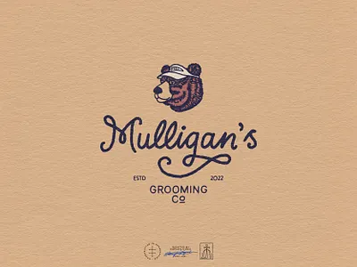 Mulligan's Grooming Co. Brand Design animal bear brand design brand identity branding branding design golf golfer hand drawn hand lettering identity design illustration lettering logo logo design mascot script vintage visual identity