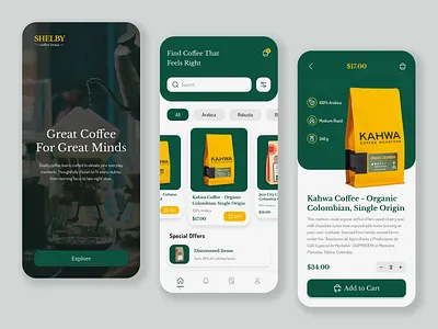 Shelby Coffee Beans - Mobile E-Commerce UI Concept clean ui coffee design e commerce figma mobile app mobile app design mobile ui product design ui ui design user experience user interface ux ux design