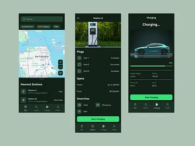 EV Charging Station Finder & Tracking App app branding design graphic design illustration logo typography ui vector