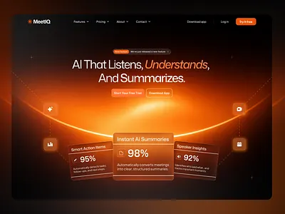MeetIQ - AI Powered Meeting Summarizer - Conceptual Landing Page ai landing page ai landing page design landing page landing page design saas saas landing page saas web saas web ui tech landing page ui ui design