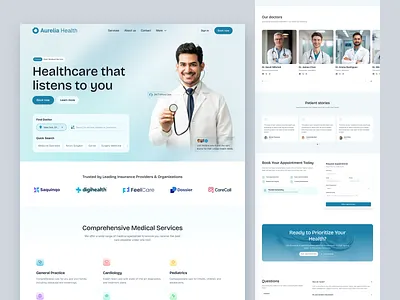 Aurelia - Modern Healthcare Website - Clinic Website Design clinic website doctor figma figma design find doctor healthcare healthcare website landing page modern modern website redesign services ui ui design uiux ux design