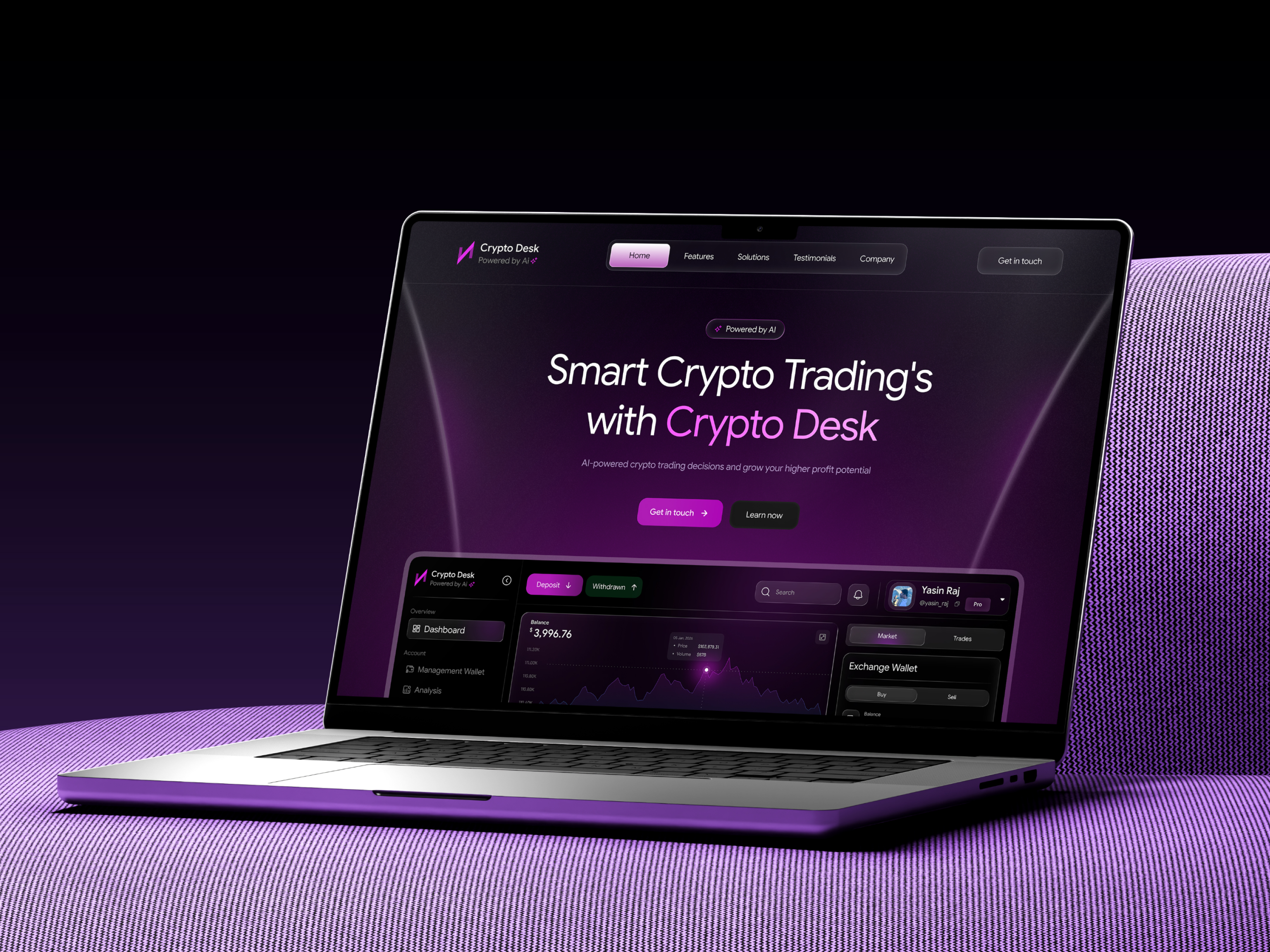 CryptoDesk: Smarter, Simpler Crypto Trading ⚡ blockchain branding crypto dashboard defi fintech landing page productdesign remusa remusaagency ui uiux ux web3 webdesign