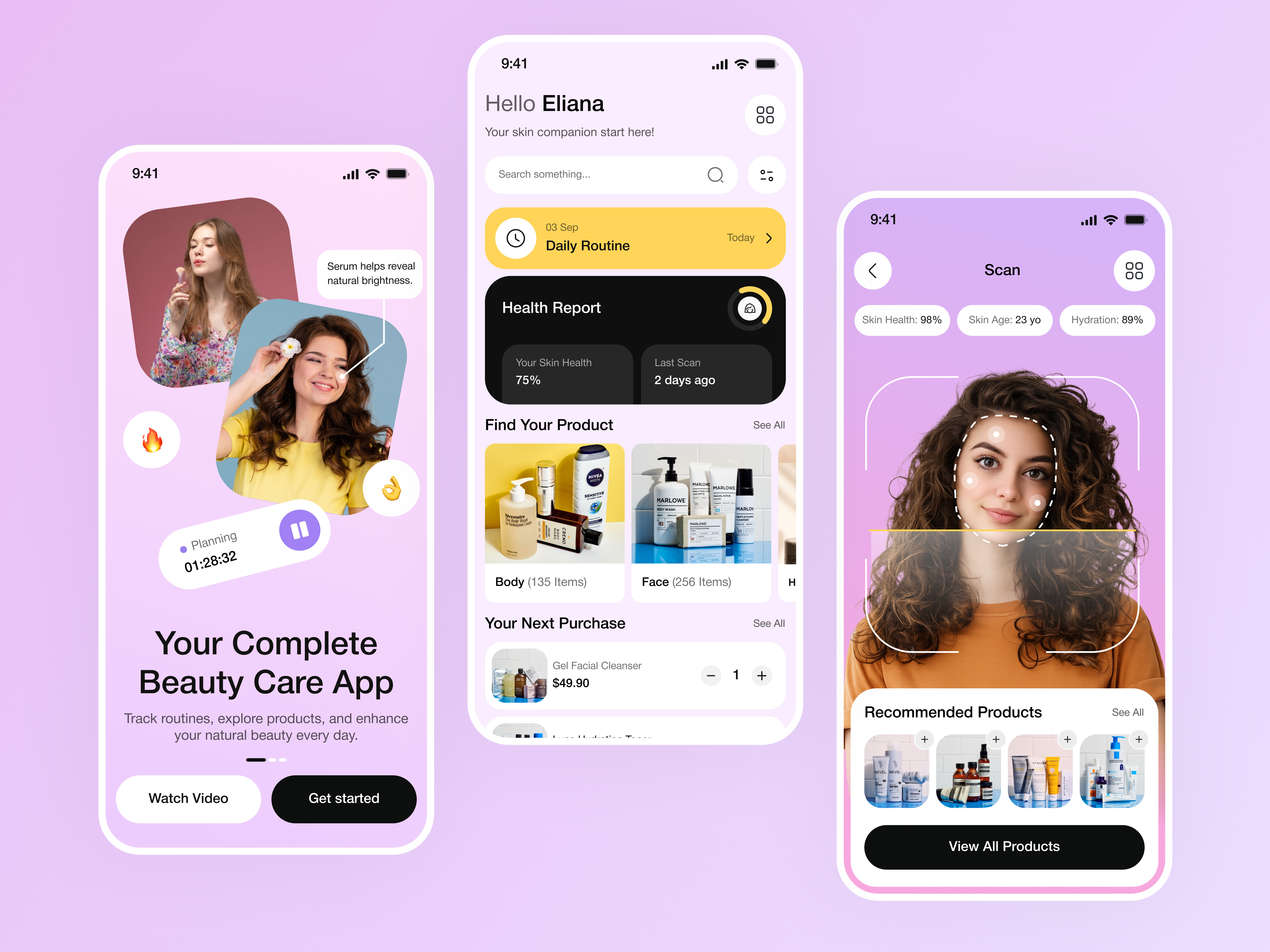 Beauty Care App UI Design ai app ai platform ai skincare beauty app beauty products cosmetology a ecommerce health improvement makeup organic skincare personal treatment pharmacy shopping app skin care skin care app ui womens health