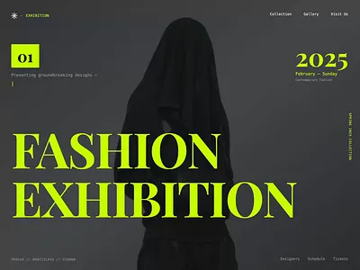 Fashion Exhibition Landing Page. Designed. Built. Launched. built campaign coded digital effects exhibition fashion glitch interactions landing page minimalistic modern typography website