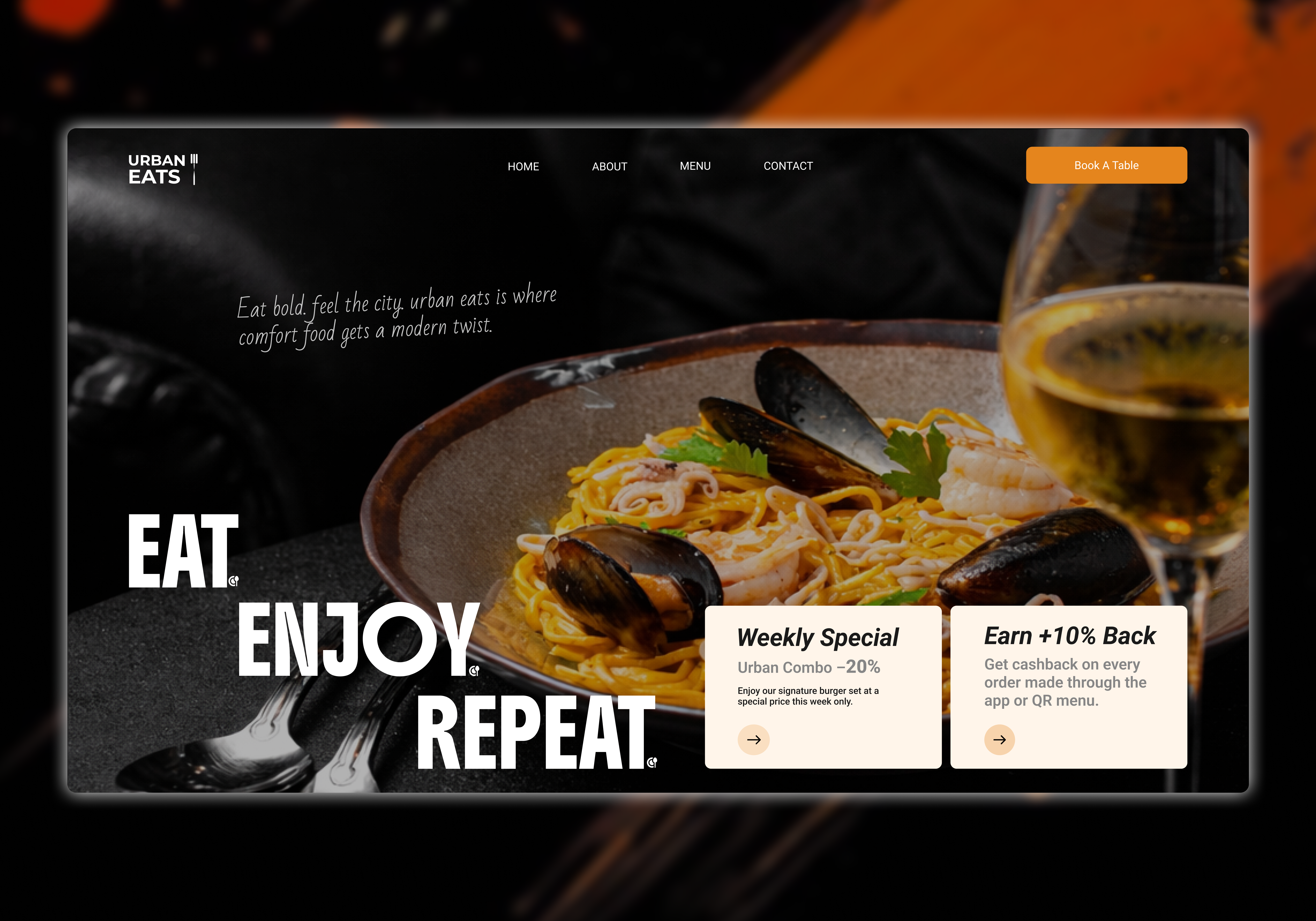 Urban Eats — Restaurant Landing Page. figma design food landing page modern website product design restaurant restaurant ui restaurant website ui website design