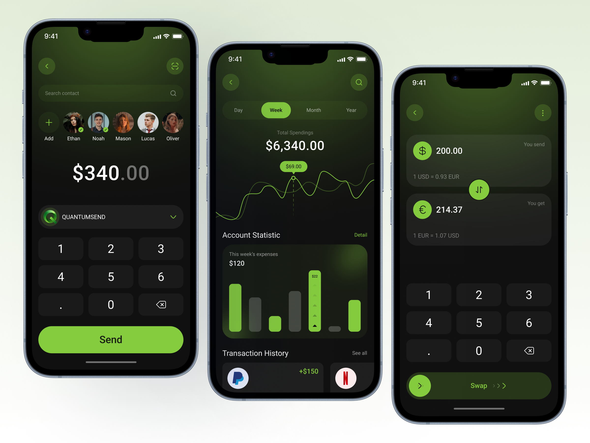 QuantumSend – Secure Fintech App UI app design best app ui dailyui digital wallet finance app fintech fintech design glassmorphism mobile banking mobile ui money transfer apps neumorphism payment ui product design ui design ux design wallet app