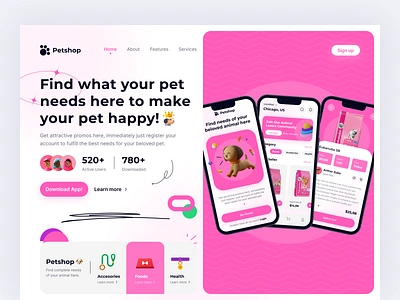 Hero Section - Petshop animals cat clean design dog food hero section illustration minimal online shop pet care website pet food petcare pets petshop petshop website petstore product puppy shop web design