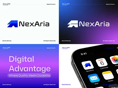 NexAria – Modern Fintech Logo & Brand Identity alamininovix arrow logo banking logo brand identity branding concept fintech branding fintech logo gradient logo logo design logo designer minimalist logo modern logo monogram payment app tech branding visual identity