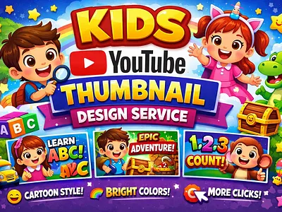Eye-catching Kids YouTube thumbnails cartoon youtube thumbnail kids content design kids thumbnail design kids youtube thumbnail nursery rhyme thumbnail youtube