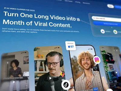 Clipgen - AI Video Clip Editor Landing Page ai video clipper clipper dashboard interaction design landing page motion design motion graphics motion ui saas saas landing page ui ui editor ui motion uigo ux website