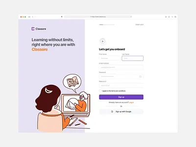 Sign Up Screen - Classore edtech forgot password sign in sign up ui web ui