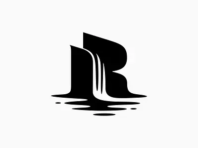 Wate'R'fall abstract balance blue branding calm eco flow letter logo minimal modern nature negative r space strength symbol water waterfall wellness