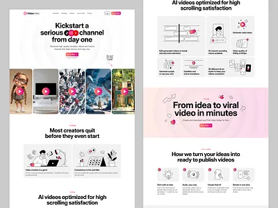 Landing Page Design and Branding for Videa Video ai branding channel content editor gradient identity illustration instagram landing page logo post saas social tech tiktok video youtube