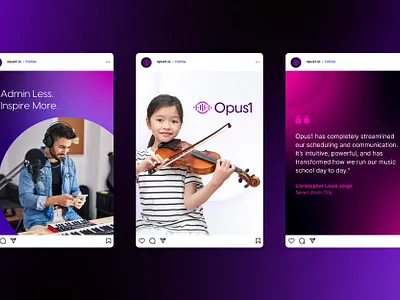Opus1 branding graphic design logo music school music software pink saas social media social posts templates