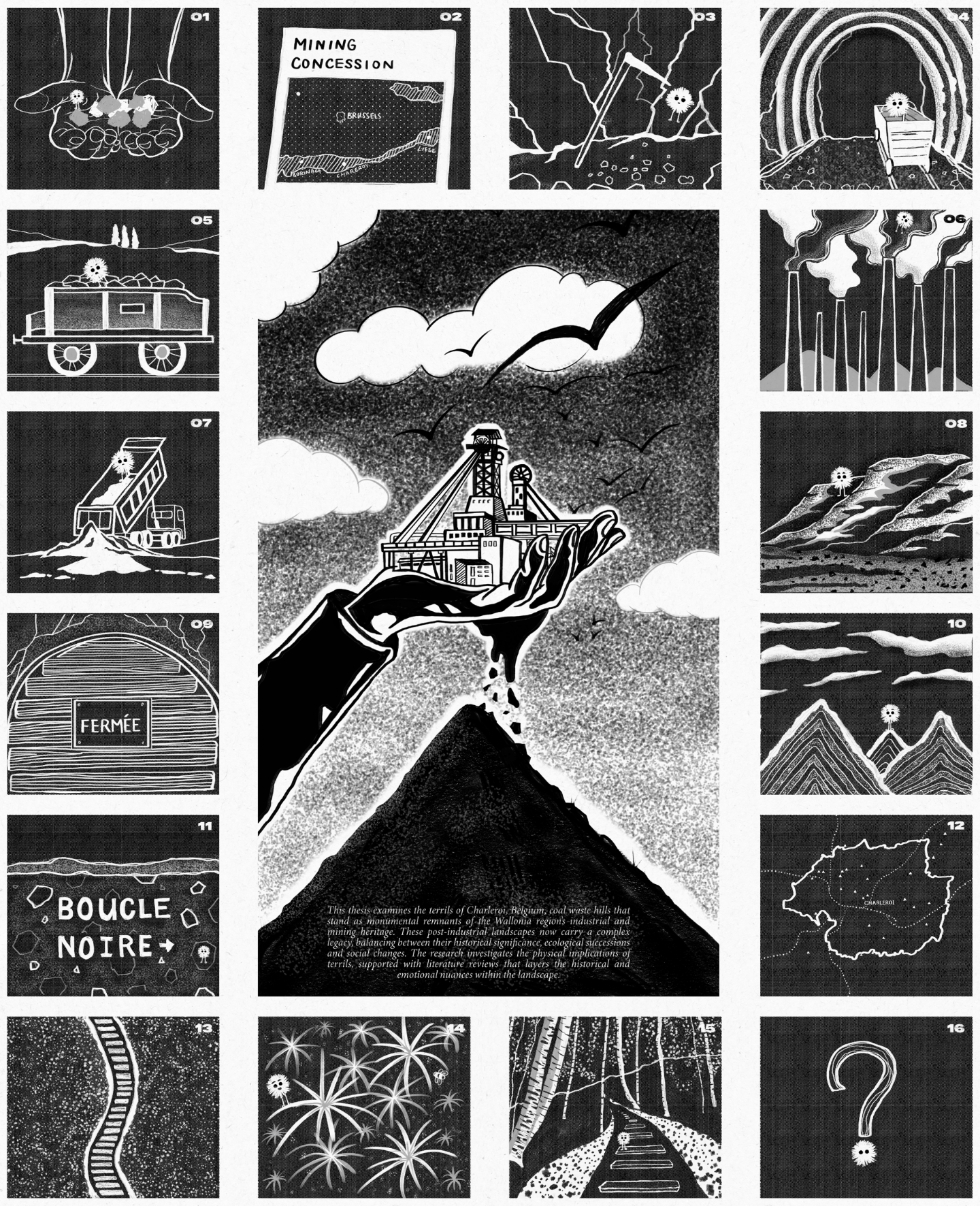 Story of coal-mining in Charleroi, Belgium graphic design illustration