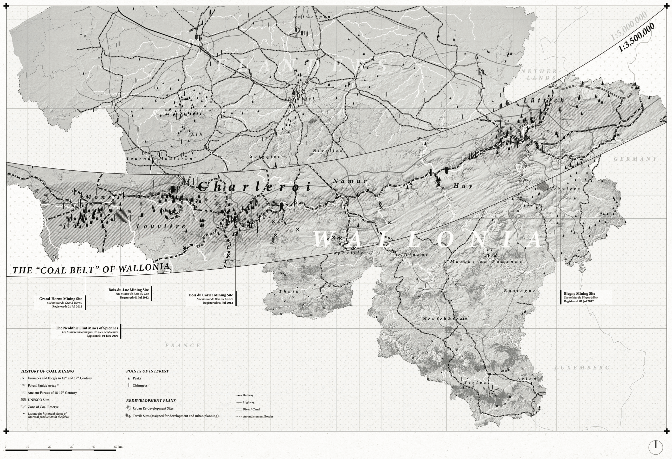 The Coal Belt of Wallonia graphic design illustrator map design