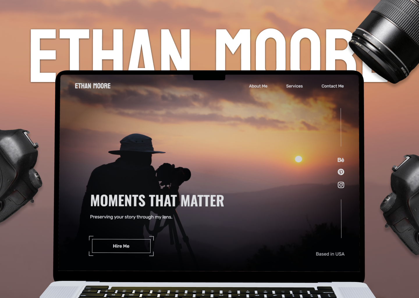 Ethan Moore - Photographer Portfolio Website branding clean ui creative portfolio digital design figma landing page layout design minimal design modern website one page website personal brand photographer portfolio photography website portfolio website typography ui design ux design visual storytelling web design web ui