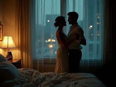 Midnight Dance in the Rain animation bed couple illustration motion graphics wall art wedding