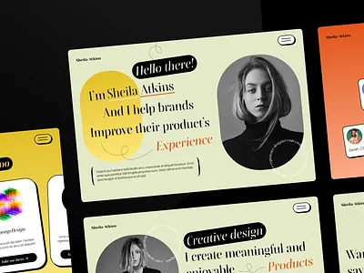 Portfolio Design - UI Design animation color palette figma design high fidelity mockup loading animation lottie mockups model modern orange personal website portfolio prototype serif typography ui ui design ui kit web design yellow