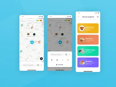 Wait Time Mapping System app card filter listing map mobile ramge ui ux