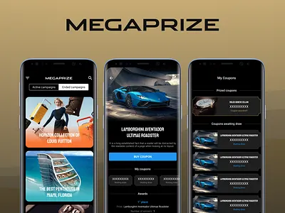 MegaPrize - Luxury Raffle Mobile App app mobile prize raffle ui