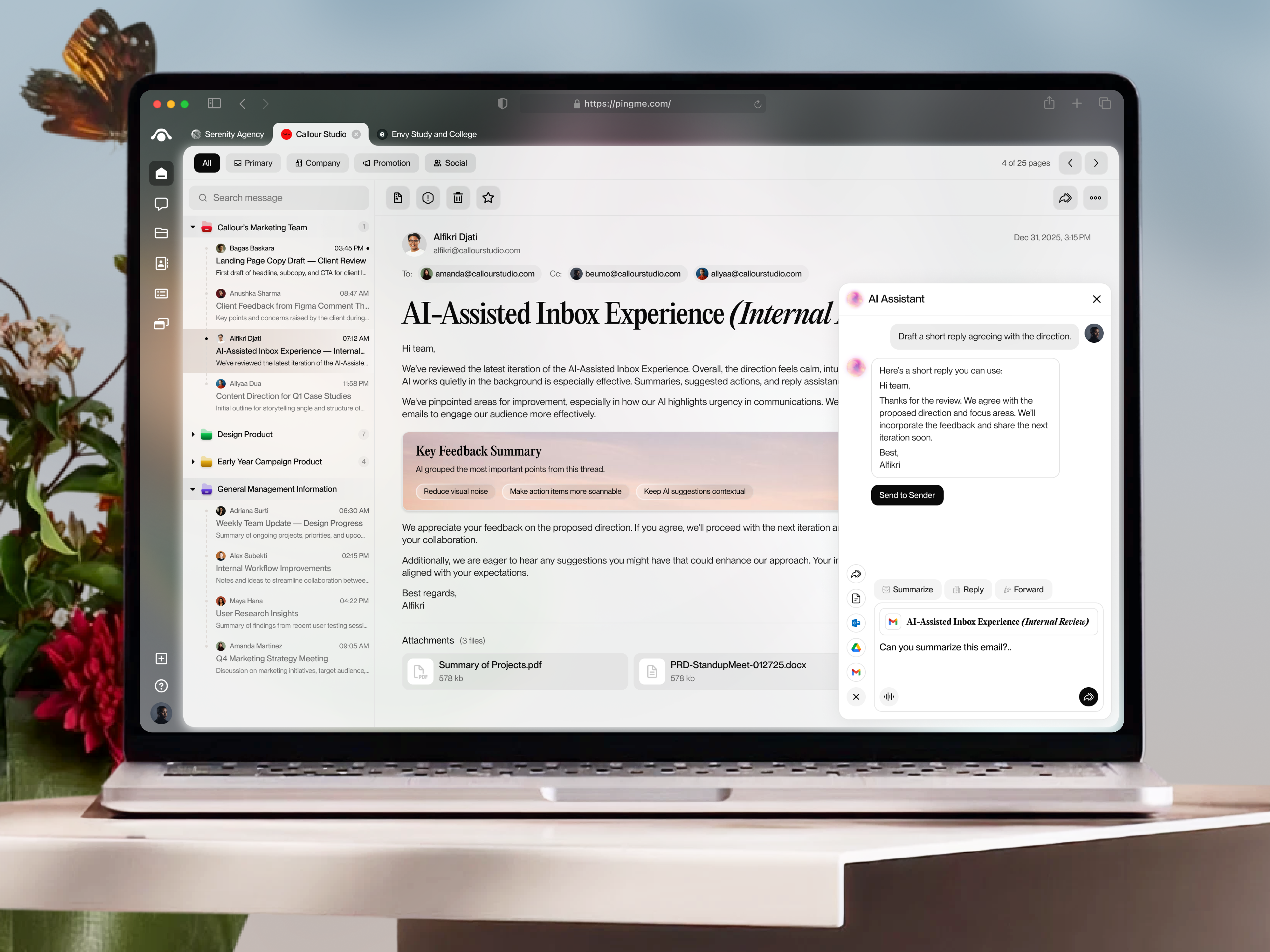 Example of Pingme ⎻ AI Email Assistant