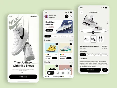 Nike Shoes Shopping Mobile App ai app app design ecommerce app fashion fashion app footwear app mobile app nike nike shoes online story product design retail app shoe shopping shopping app shopping cart sneaker app store ai app streetwear ui design ux design