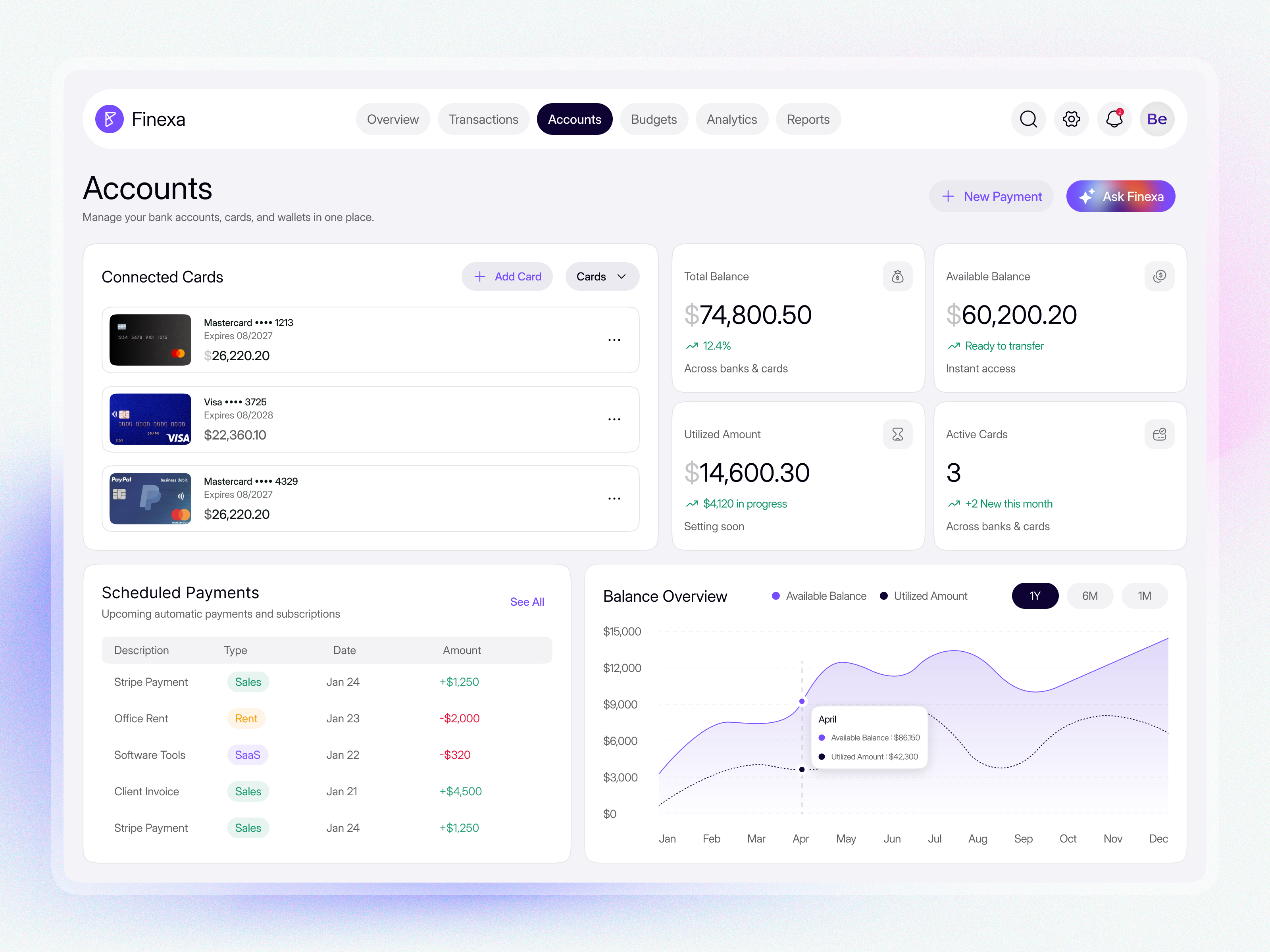 Finexa – Accounts Dashboard UIUX Design interface product service startup ui ux web