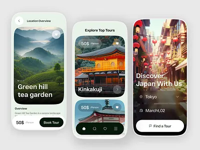 Tour Explorer – Travel Booking App UI adventure app design booking booking app destination discovery explore ios app japan mobile mobile app mobile app design modern ui saas tour booking tourism tourist travel app travel service travel ui trip