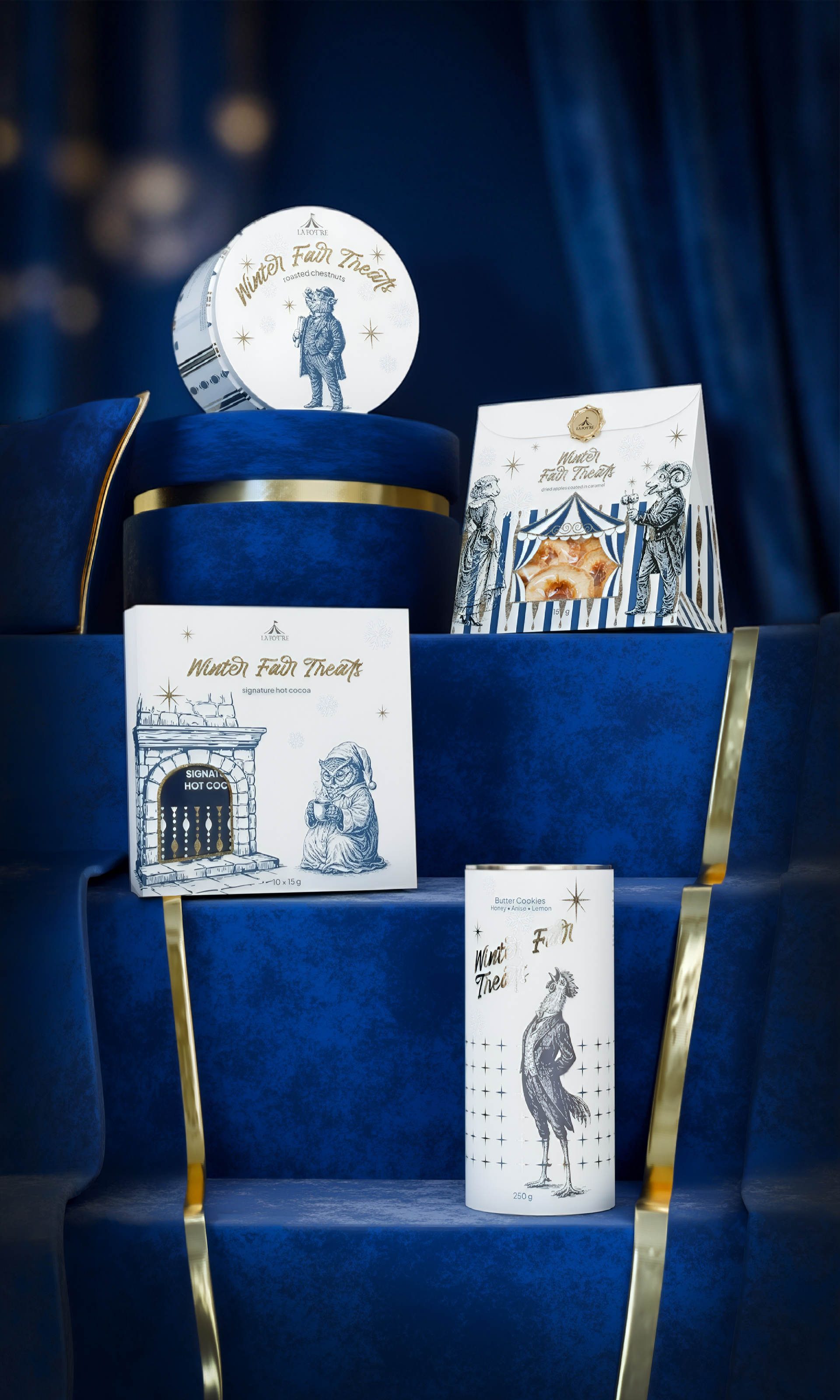 Limited Packaging Collection and 3D Mockups 3d packaging artistic packaging brand identity branding bright design christmas market aesthetic design european christmas market festive food design holiday branding hot cocoa packaging luxury food packaging packaging design premium cocoa product visualization seasonal product design vintage illustration style winter fair sweets winter gift set winter packaging