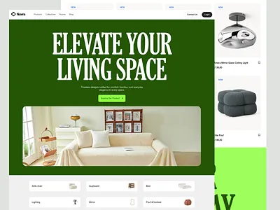 Nuvra — Modern Furniture E-commerce Landing Page design e commerce e commerce website furniture furniture design homedecor interior design landing page minimal online shop online store shop ui uidesign uiux ux uxdesign web design web ui website