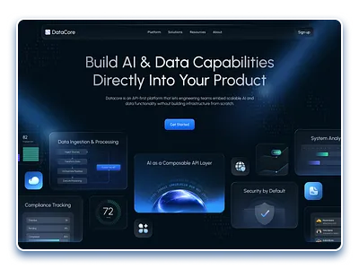 Datacore - Website for an API-First AI Platform ai platform analytics dashboard api design api documentation b2b saas cloud platform dark ui dashboard design data platform developer experience developer tools enterprise saas modern interface product design saas system design tech website ui ux web design webflow inspiration